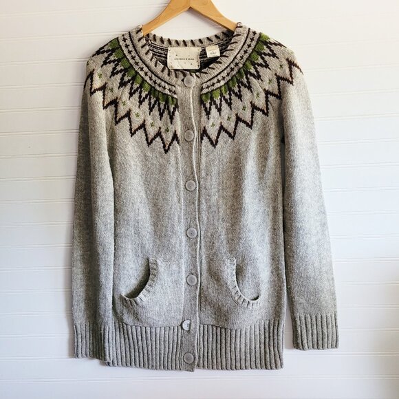 Coincidence Chance Cardigan Womens Small Grey Fair Isle Pockets Lambswool Blend - Picture 1 of 8